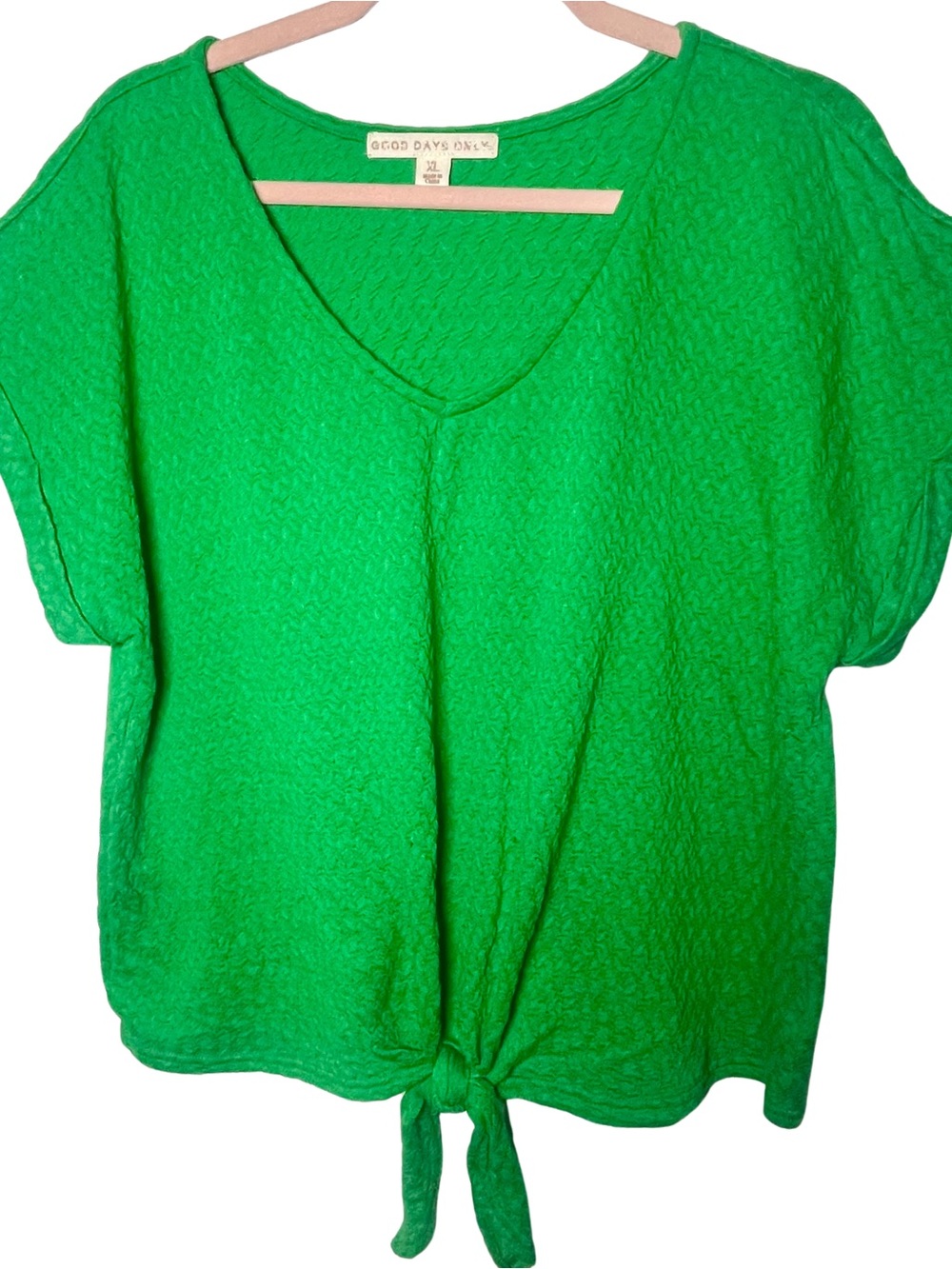 Green Tie-Front V-Neck Women's XL Top